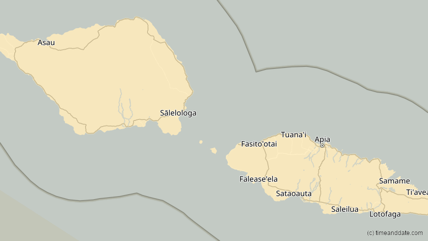 A map of Samoa, showing the path of the 23. Sep 2052 Ringförmige Sonnenfinsternis