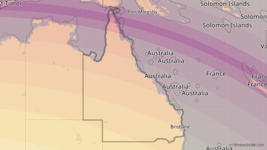A map of Queensland, Australien, showing the path of the 23. Sep 2052 Ringförmige Sonnenfinsternis