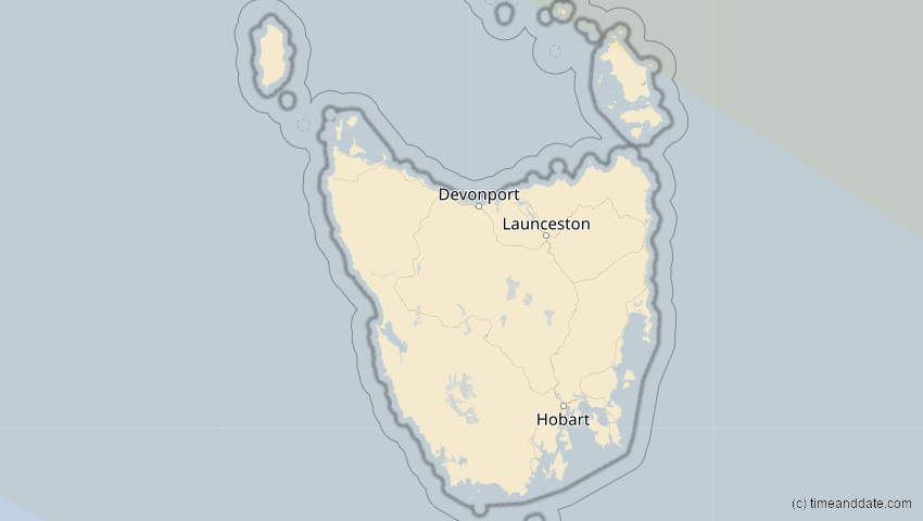 A map of Tasmanien, Australien, showing the path of the 23. Sep 2052 Ringförmige Sonnenfinsternis