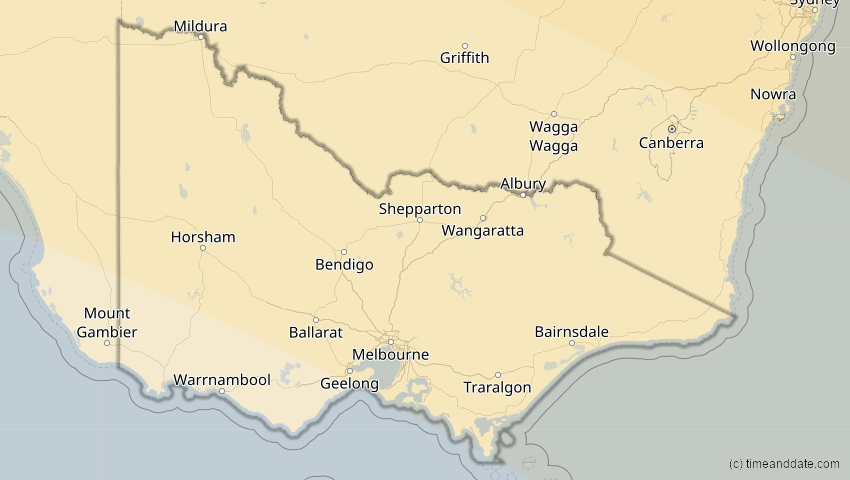 A map of Victoria, Australien, showing the path of the 23. Sep 2052 Ringförmige Sonnenfinsternis