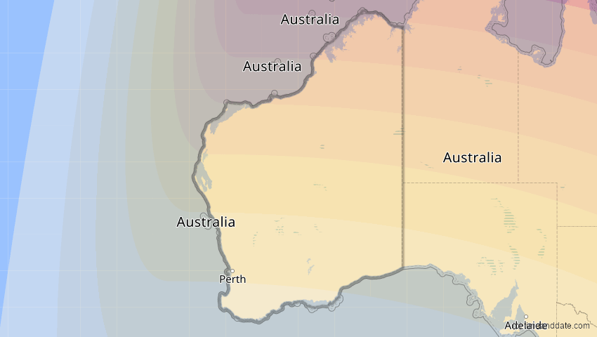 A map of Western Australia, Australien, showing the path of the 23. Sep 2052 Ringförmige Sonnenfinsternis