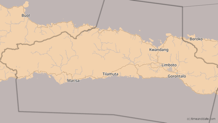A map of Gorontalo, Indonesien, showing the path of the 23. Sep 2052 Ringförmige Sonnenfinsternis