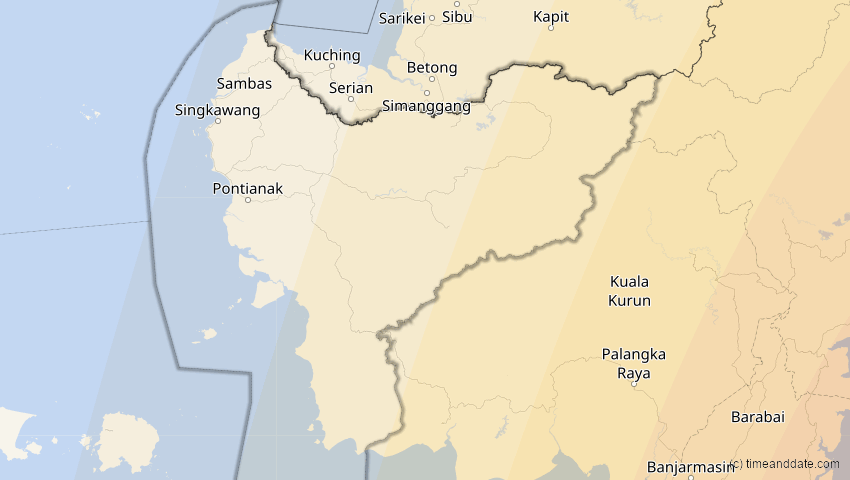 A map of Kalimantan Barat, Indonesien, showing the path of the 23. Sep 2052 Ringförmige Sonnenfinsternis
