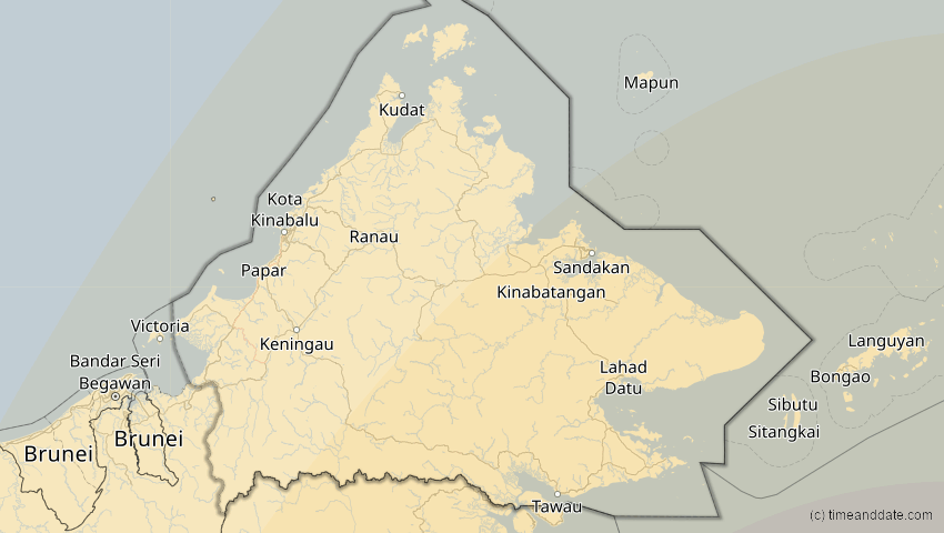 A map of Sabah, Malaysia, showing the path of the 23. Sep 2052 Ringförmige Sonnenfinsternis