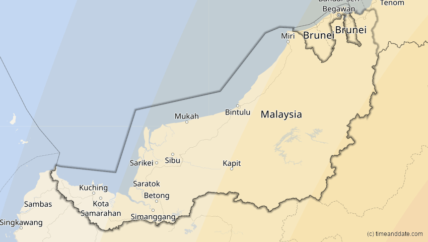 A map of Sarawak, Malaysia, showing the path of the 23. Sep 2052 Ringförmige Sonnenfinsternis