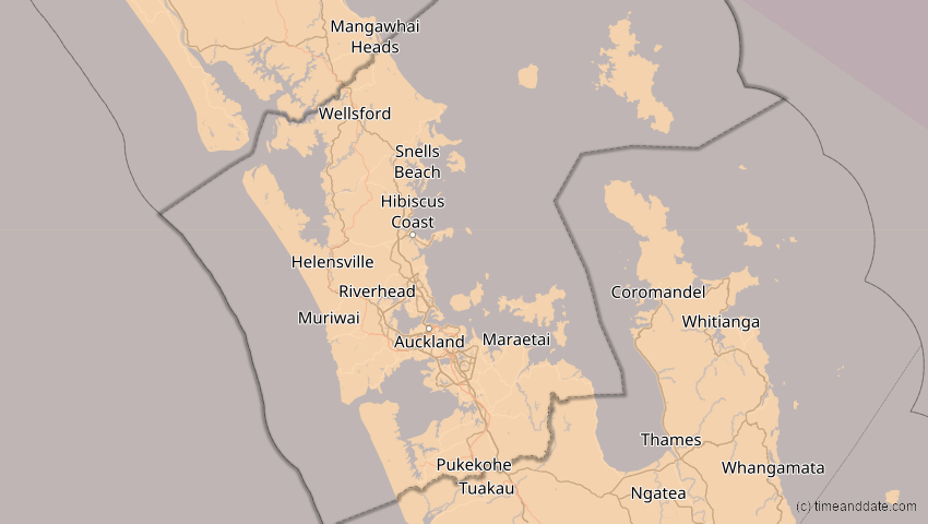 A map of Auckland, Neuseeland, showing the path of the 23. Sep 2052 Ringförmige Sonnenfinsternis