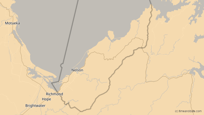 A map of Nelson, Neuseeland, showing the path of the 23. Sep 2052 Ringförmige Sonnenfinsternis