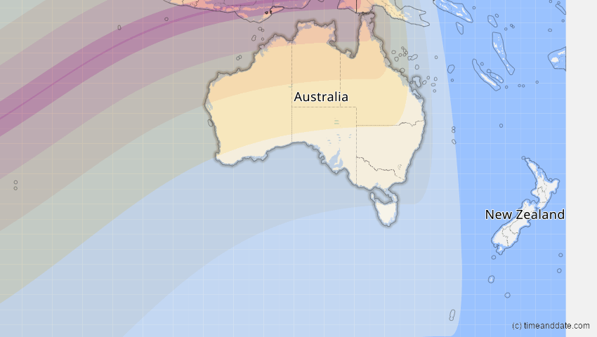 A map of Australien, showing the path of the 20. Mär 2053 Ringförmige Sonnenfinsternis