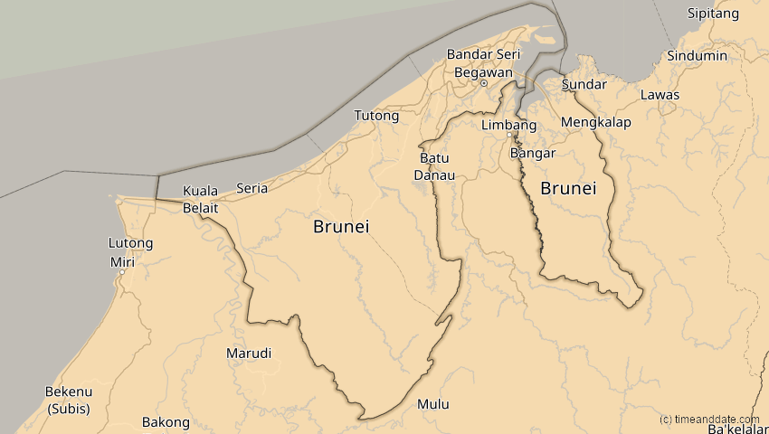 A map of Brunei, showing the path of the 20. Mär 2053 Ringförmige Sonnenfinsternis
