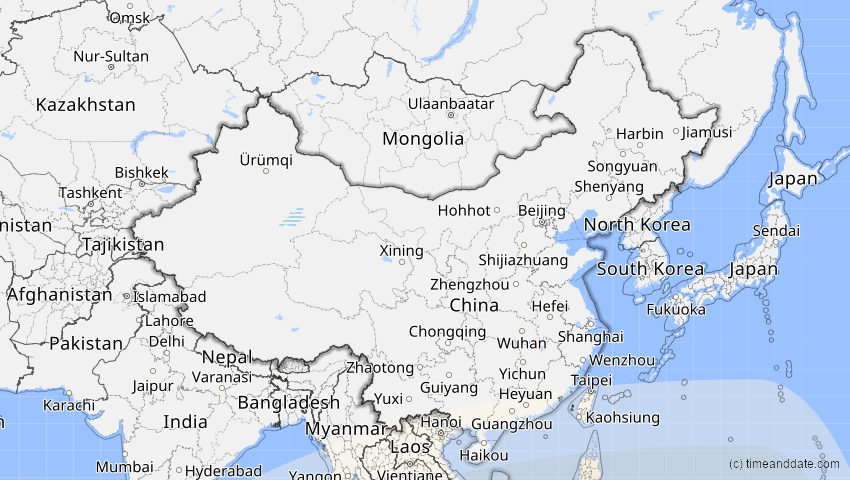 A map of China, showing the path of the 20. Mär 2053 Ringförmige Sonnenfinsternis