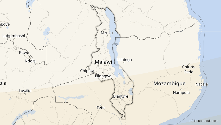 A map of Malawi, showing the path of the 20. Mär 2053 Ringförmige Sonnenfinsternis