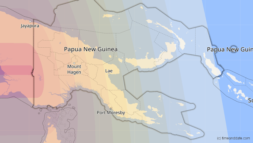 A map of Papua-Neuguinea, showing the path of the 20. Mär 2053 Ringförmige Sonnenfinsternis