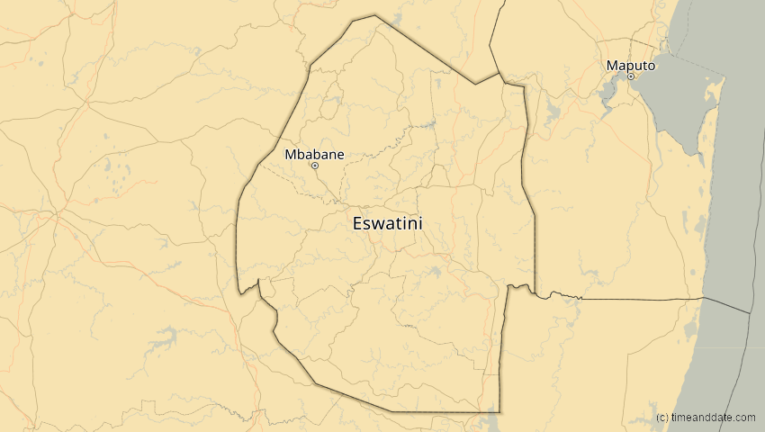 A map of Eswatini, showing the path of the 20. Mär 2053 Ringförmige Sonnenfinsternis
