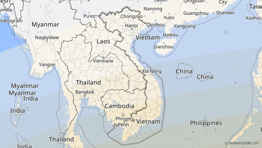 A map of Vietnam, showing the path of the 20. Mär 2053 Ringförmige Sonnenfinsternis