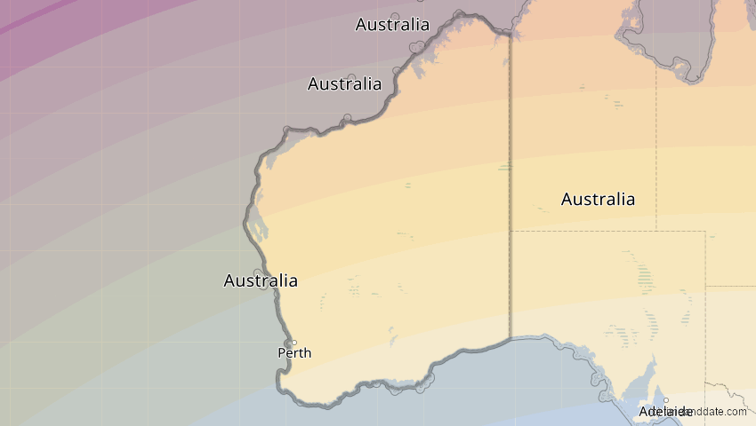 A map of Western Australia, Australien, showing the path of the 20. Mär 2053 Ringförmige Sonnenfinsternis