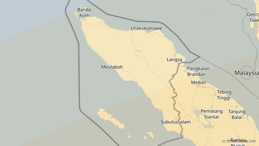 A map of Aceh, Indonesien, showing the path of the 20. Mär 2053 Ringförmige Sonnenfinsternis