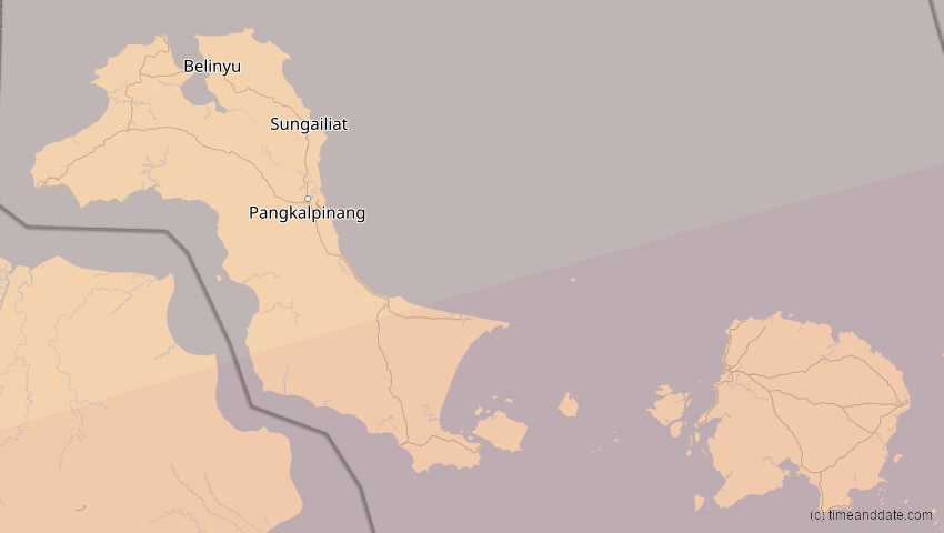 A map of Bangka-Belitung, Indonesien, showing the path of the 20. Mär 2053 Ringförmige Sonnenfinsternis