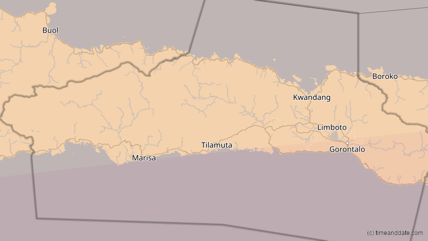 A map of Gorontalo, Indonesien, showing the path of the 20. Mär 2053 Ringförmige Sonnenfinsternis