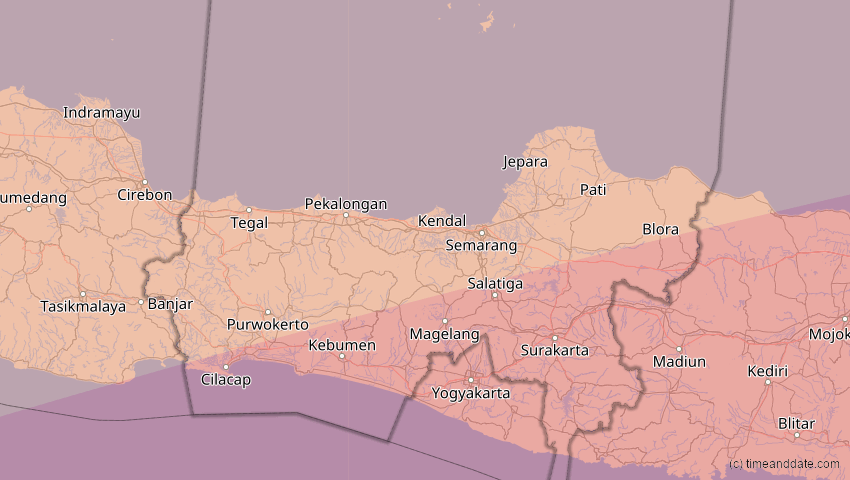A map of Jawa Tengah, Indonesien, showing the path of the 20. Mär 2053 Ringförmige Sonnenfinsternis