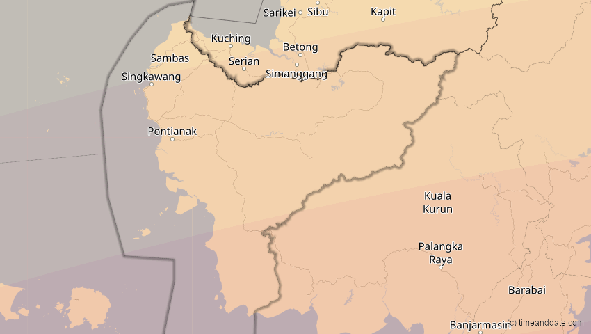 A map of Kalimantan Barat, Indonesien, showing the path of the 20. Mär 2053 Ringförmige Sonnenfinsternis
