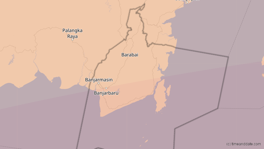 A map of Kalimantan Selatan, Indonesien, showing the path of the 20. Mär 2053 Ringförmige Sonnenfinsternis