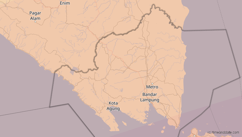 A map of Lampung, Indonesien, showing the path of the 20. Mär 2053 Ringförmige Sonnenfinsternis