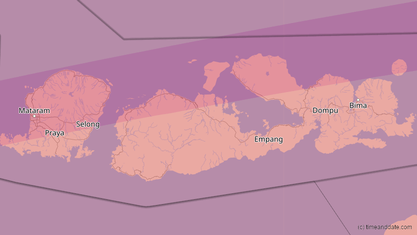 A map of Nusa Tenggara Barat, Indonesien, showing the path of the 20. Mär 2053 Ringförmige Sonnenfinsternis