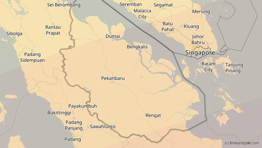 A map of Riau, Indonesien, showing the path of the 20. Mär 2053 Ringförmige Sonnenfinsternis