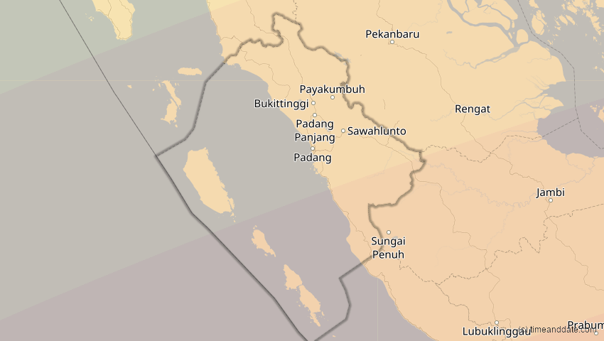 A map of Sumatera Barat, Indonesien, showing the path of the 20. Mär 2053 Ringförmige Sonnenfinsternis