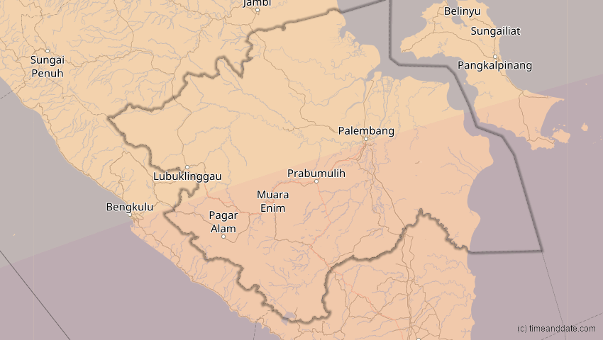 A map of Sumatera Selatan, Indonesien, showing the path of the 20. Mär 2053 Ringförmige Sonnenfinsternis