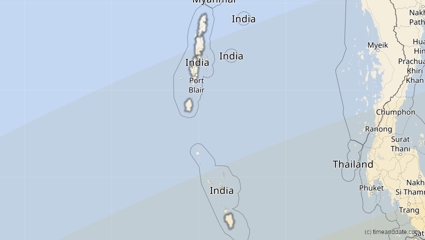 A map of Andamanen und Nikobaren, Indien, showing the path of the 20. Mär 2053 Ringförmige Sonnenfinsternis