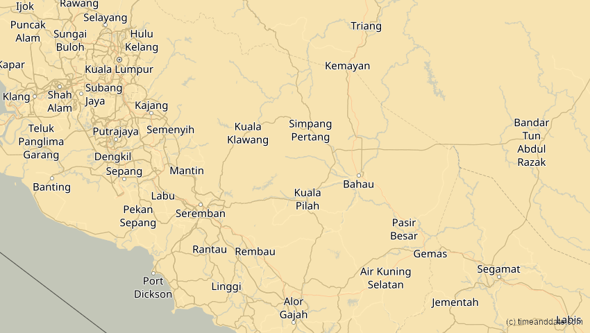 A map of Negeri Sembilan, Malaysia, showing the path of the 20. Mär 2053 Ringförmige Sonnenfinsternis