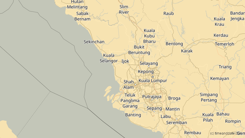 A map of Selangor, Malaysia, showing the path of the 20. Mär 2053 Ringförmige Sonnenfinsternis