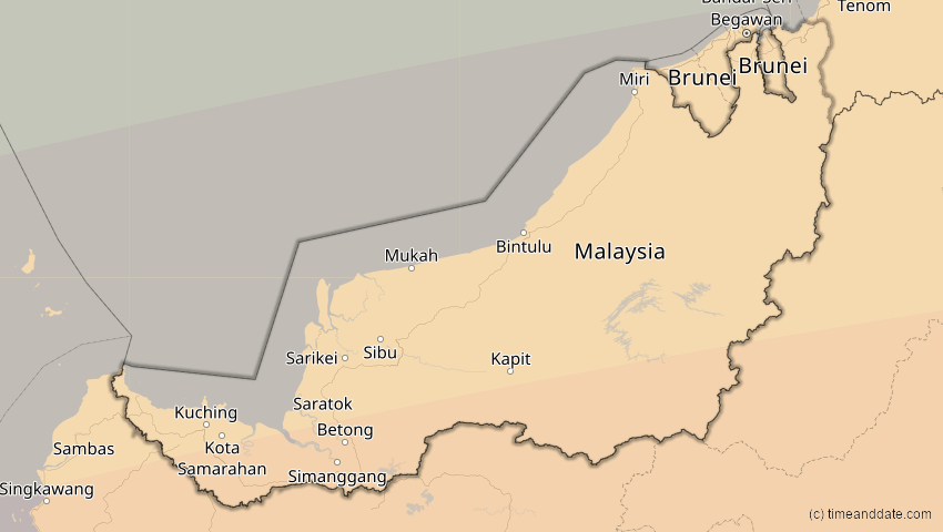 A map of Sarawak, Malaysia, showing the path of the 20. Mär 2053 Ringförmige Sonnenfinsternis