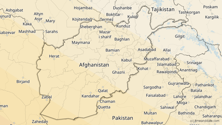 A map of Afghanistan, showing the path of the 12. Sep 2053 Totale Sonnenfinsternis