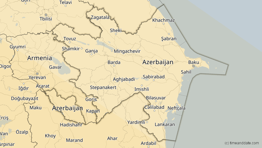 A map of Aserbaidschan, showing the path of the 12. Sep 2053 Totale Sonnenfinsternis