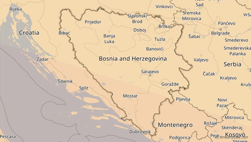 A map of Bosnien und Herzegowina, showing the path of the 12. Sep 2053 Totale Sonnenfinsternis