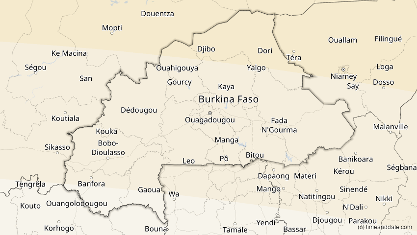 A map of Burkina Faso, showing the path of the 12. Sep 2053 Totale Sonnenfinsternis