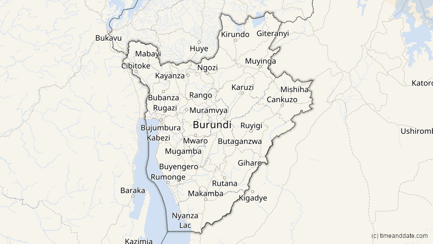 A map of Burundi, showing the path of the 12. Sep 2053 Totale Sonnenfinsternis