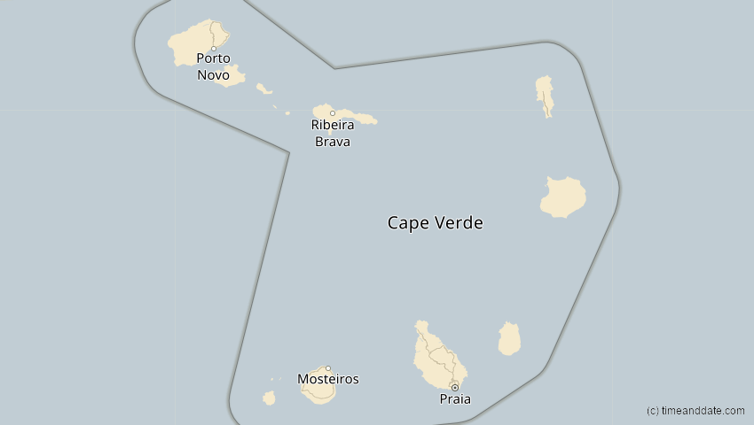 A map of Cabo Verde, showing the path of the 12. Sep 2053 Totale Sonnenfinsternis