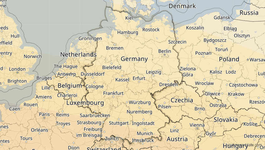 A map of Deutschland, showing the path of the 12. Sep 2053 Totale Sonnenfinsternis