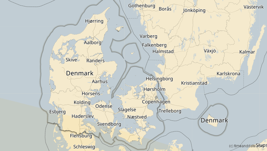 A map of Dänemark, showing the path of the 12. Sep 2053 Totale Sonnenfinsternis