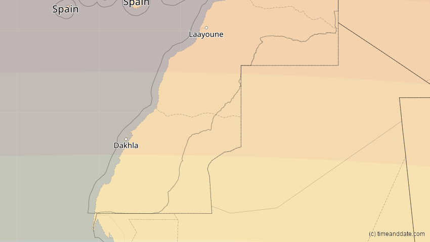 A map of Westsahara, showing the path of the 12. Sep 2053 Totale Sonnenfinsternis