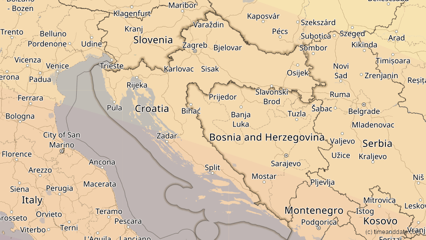 A map of Kroatien, showing the path of the 12. Sep 2053 Totale Sonnenfinsternis