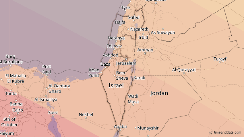 A map of Israel, showing the path of the 12. Sep 2053 Totale Sonnenfinsternis