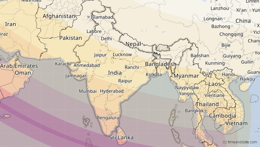 A map of Indien, showing the path of the 12. Sep 2053 Totale Sonnenfinsternis