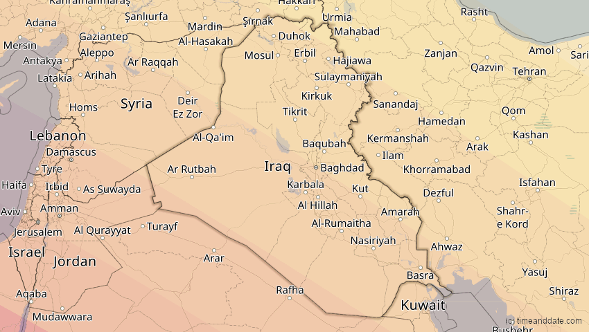 A map of Irak, showing the path of the 12. Sep 2053 Totale Sonnenfinsternis