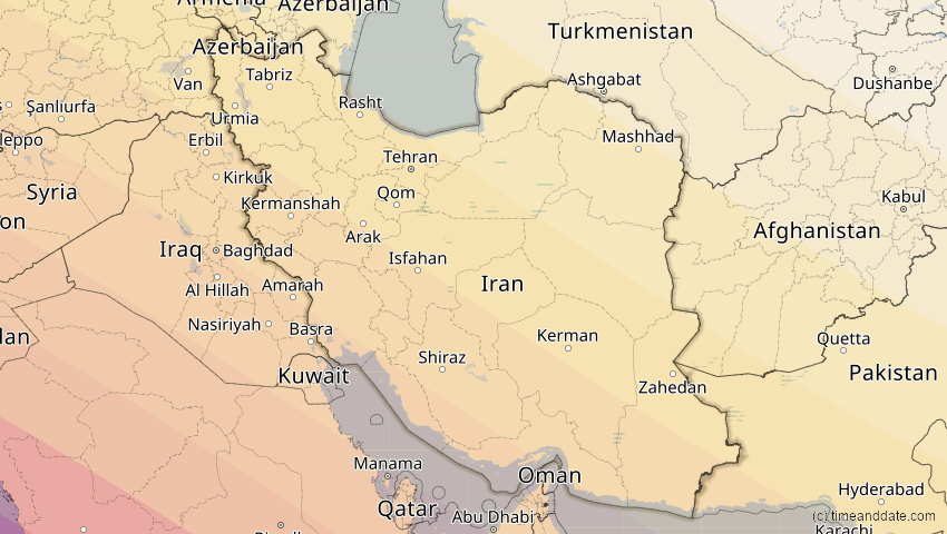 A map of Iran, showing the path of the 12. Sep 2053 Totale Sonnenfinsternis