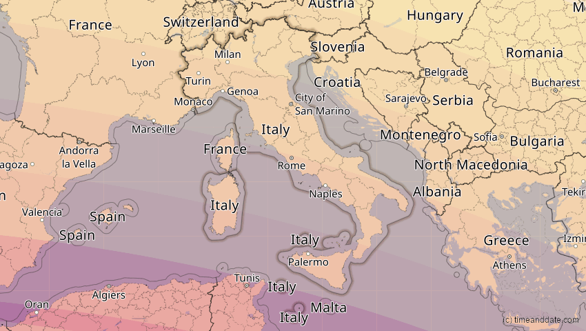 A map of Italien, showing the path of the 12. Sep 2053 Totale Sonnenfinsternis