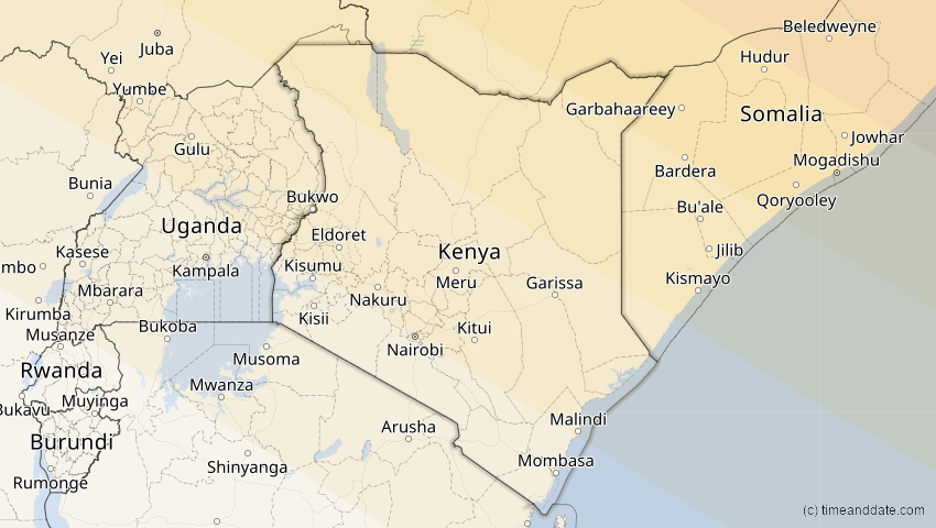 A map of Kenia, showing the path of the 12. Sep 2053 Totale Sonnenfinsternis